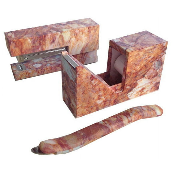 Stationery Set Marble Print - Stapler, Tape Dispenser & Staple Remover
