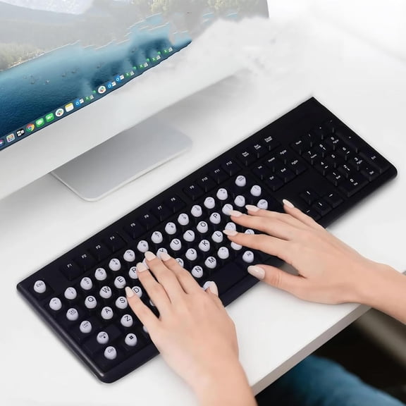 Stationery Set8 Universal Silicone Keyboard Keycap Stickers, Transparent Round Replacement Letters and Symbols for PC Laptop Keyboards, Easy to Apply and Durable, 60 Pieces8 Writing