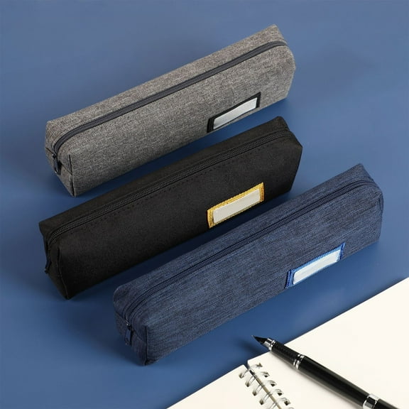 Stationery Storage Bag | Oxford Cloth Durable Pencil Case Organizer | Wide Opening | Smooth Zipper | 21 x 4 x 6 cm | Minimalist Gray-Blue Black | 1 Pack