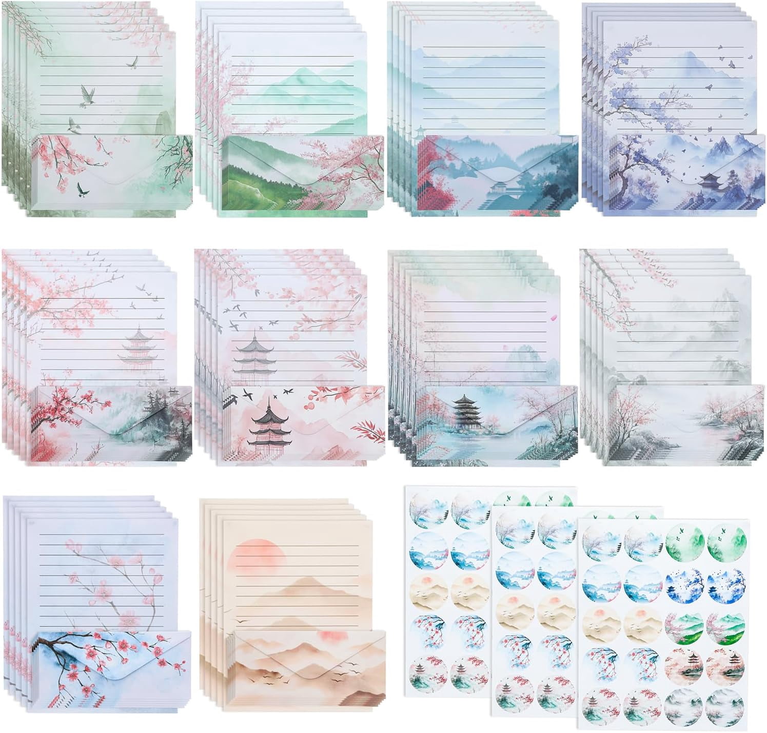 - Stationery Writing Paper with Envelopes, 8.5 x 11 Inch, 160 Pack(50 Letter 50 Envelopes and 60 Round Dot Sticker) Cherry Blossoms Cute Stationary Set 10 Design