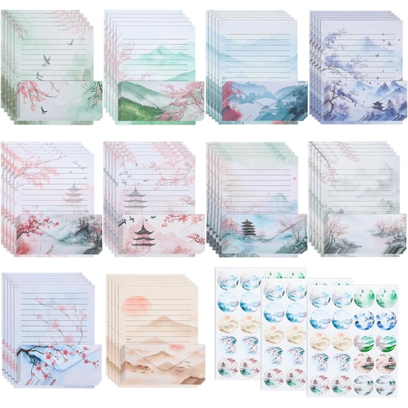 - Stationery Writing Paper with Envelopes, 8.5 x 11 Inch, 160 Pack(50 Letter 50 Envelopes and 60 Round Dot Sticker) Cherry Blossoms Cute Stationary Set 10 Design