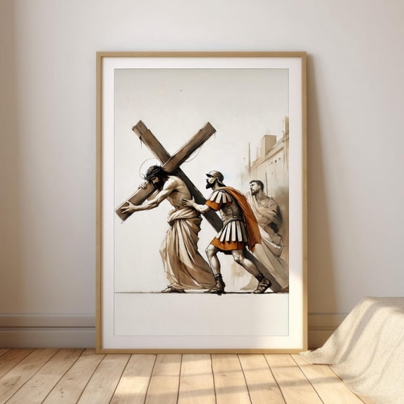Stations Of The Cross, Jesus Takes Up The Cross, Christian Watercolor Style Wall Art UNFRAMED PAPER POSTER, Home Decor, Vintage Gift, Living Room Dercor