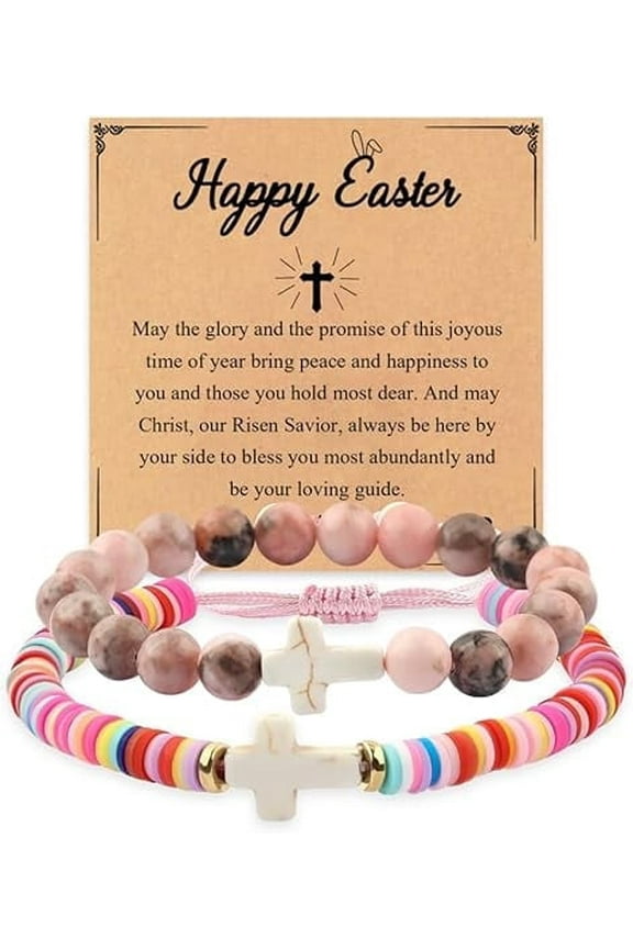 Stations of the Cross Fine Bracelet Baptism Gift Easter Basket Filler First Communion Gift Adjustable Clay and Stone Chrismon Bracelet Faith Jewelry