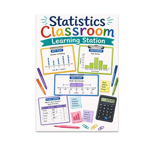 Statistics Classroom Learning Station Poster, Study Areas and Educational Displays, 13x19 Glossy Paper