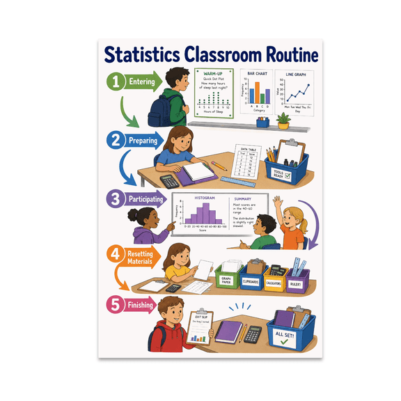 Statistics Classroom Routine Poster, Teaching Aids, Data Literacy Programs, and Teacher Decor, 13x19 Glossy Paper