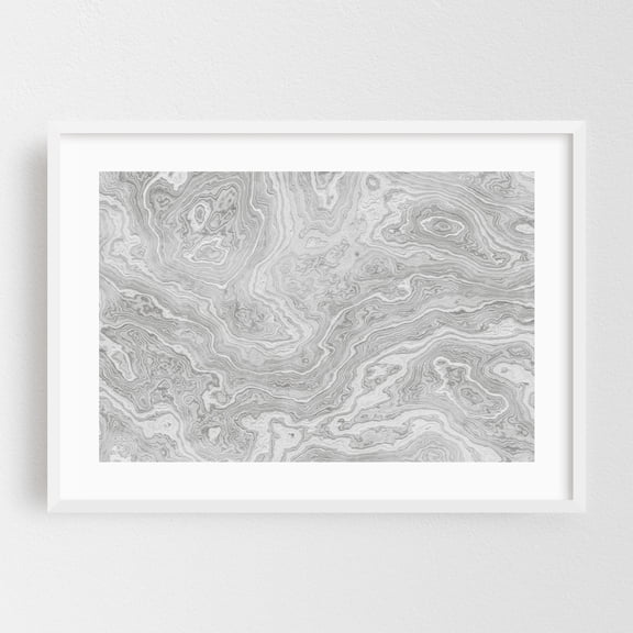 Statuario White Marble Texture - Digital Art Abstract Pattern Geometric Black and White Surrealism Minimalist Modern Art White Framed Wall Art Print 24 x 36 inches