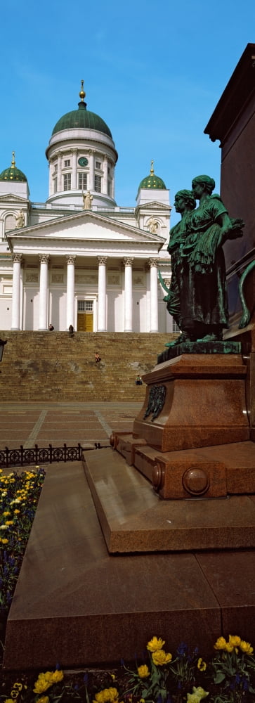 Statue of Alexander II in front of a cathedral Tsar Alexander II Statue Helsinki Lutheran Cathedral Helsinki Finland Canvas Art - Panoramic Images (27 x 9)