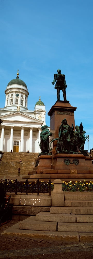 Statue of Alexander II in front of a cathedral Tsar Alexander II Statue Helsinki Lutheran Cathedral Helsinki Finland Canvas Art - Panoramic Images (36 x 12)