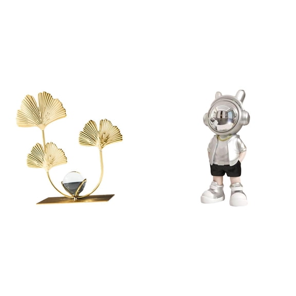 Statue Astronaut Leaf Sculpture Resin Iron Elegant Modern Figurine for Shelf Desk Cabinet Bedroom Housewarming Decor