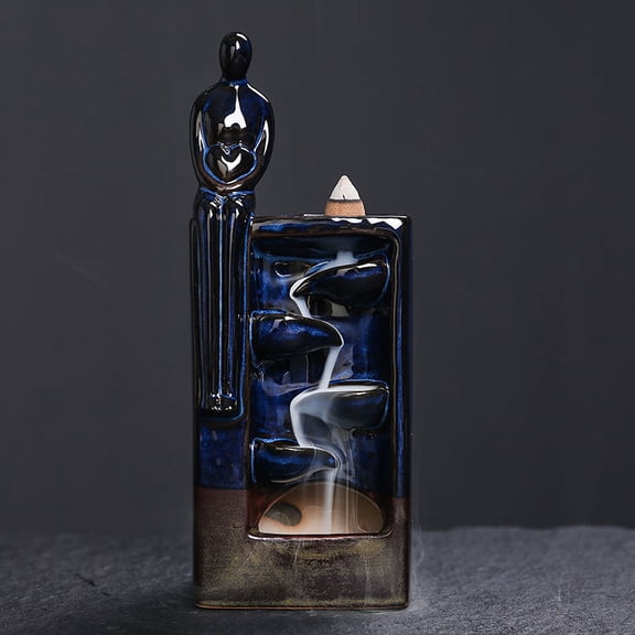 Statue Backflow Incense Holder Incense Burner Waterfall Aromatherapy Ornament Home Decor with Incense Cones and Incense Stick (Blue)
