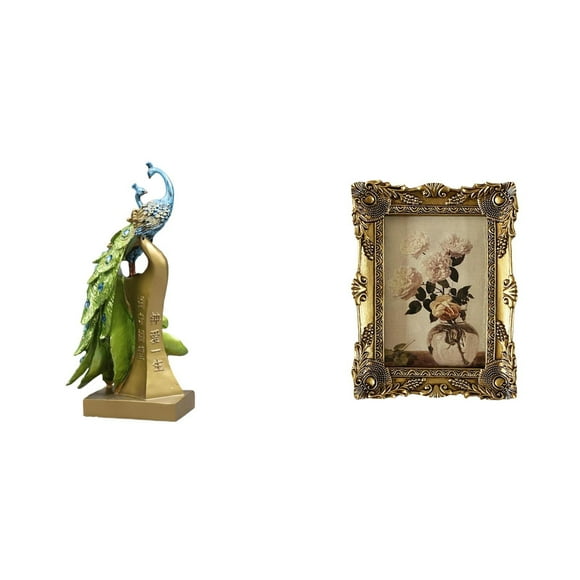 Statue Figurine Picture Frame Peacock Antique Baroque Resin Construction Perfect for Living Room Wedding Gift