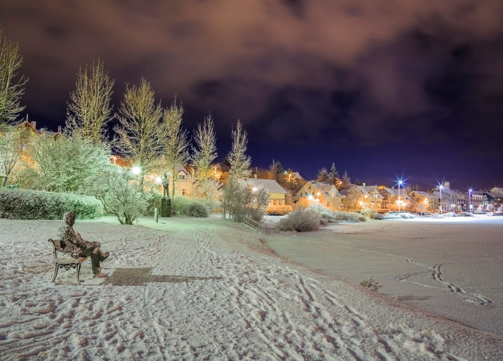 Statue of Icelandic poet Tomas Gudmundsson Reykjavik Iceland The city of Reykjavik has been designated as a UNESCO city of literature Canvas Art - Panoramic Images (20 x 27)