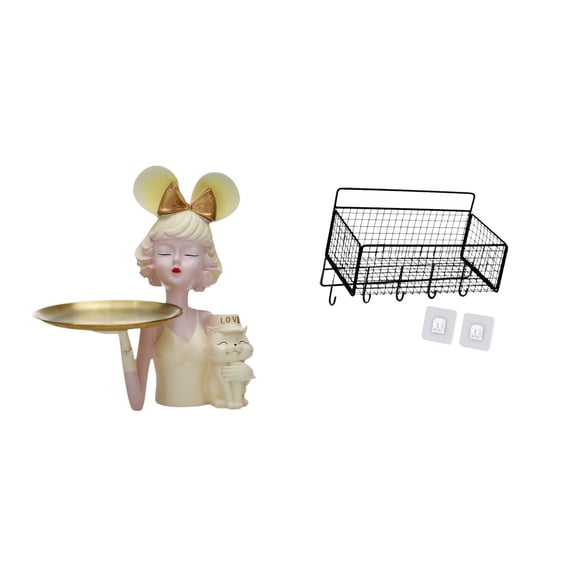 Statue Key Storage Tray Decorative Basket Resin Wire Material for Bedroom Office Living Room Organization