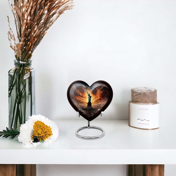 Statue Of Liberty Apocalyptic Setting Heart Urns For Human Ashes Keepsake - Small Keepsake Urn - Burial Urns For Human Ashes - Cremation Urn For Human Ashes - Funeral Urn (Size-3",2Pcs)