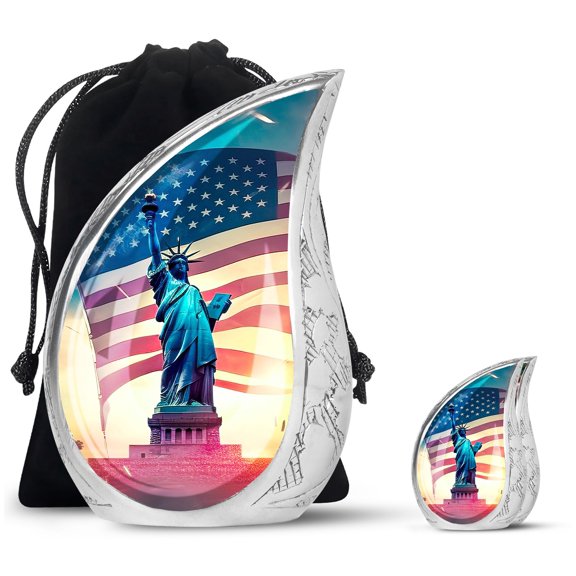 Statue Of Liberty Burial Large Urn For Ashes Adult Male - Small Unique Urn For Ashes For Women - Handmade Decorative Gifts For Funeral Combo 10Inch 200Lbs And 3Inch Keepsake Urn