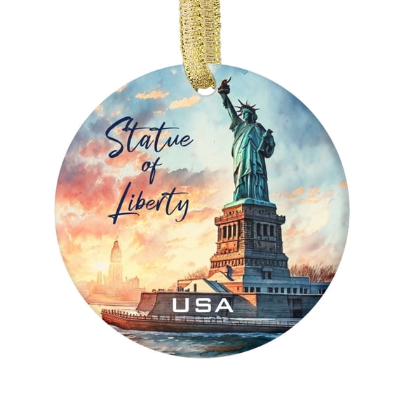 Statue of Liberty Design NY New York Ellis Island USA Travel Memory Souvenir Landmark Vacation Keepsake Ceramic Christmas Ornament Xmas Holiday Tree Gift
