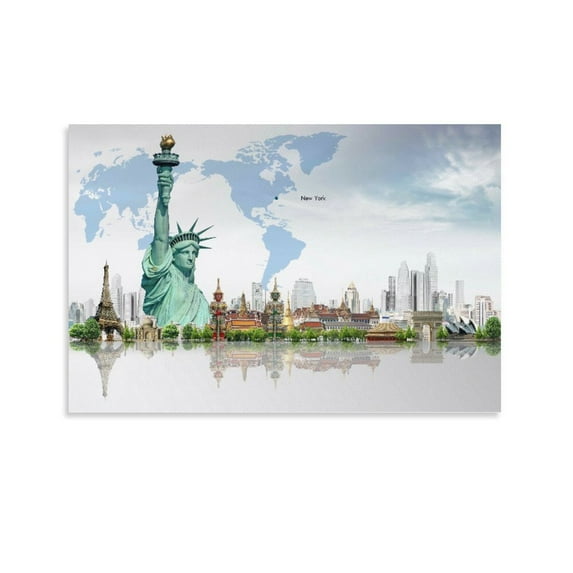 The Statue Of Liberty New York Landmark Buildings Around The World Canvas Art Poster And Wall Art Picture Print Modern Family Bedroom Decor Posters,Unframe-style,12x18inch(30x45cm)