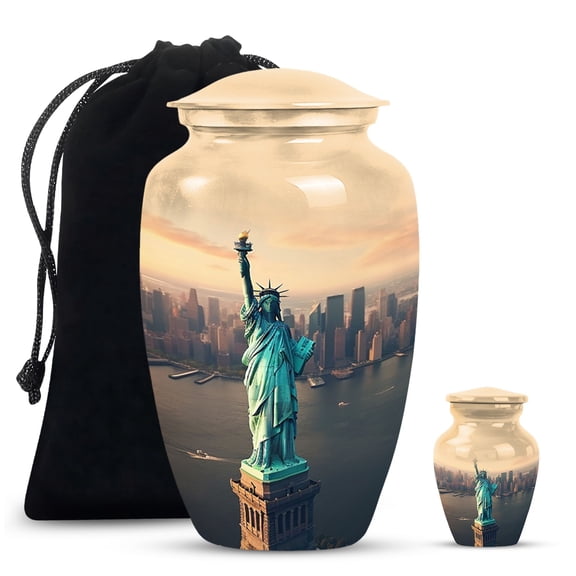 Statue Of Liberty Small Cremation Urns For Men - Large Memorial Urn For Ashes For Women - Handmade Unique Gifts For Decorative Combo 10Inch 200Lbs And 3Inch Keepsake Urn