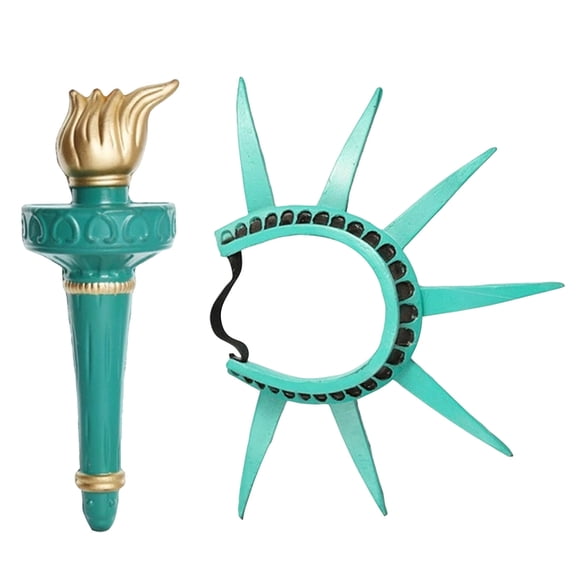 Statue of Liberty Torch Headband & Staff Set – Patriotic 4th of July Costume Accessory, Green Felt Flame Turban + Gold Cardboard Torch Prop for Parade, School Pageant, Cosplay