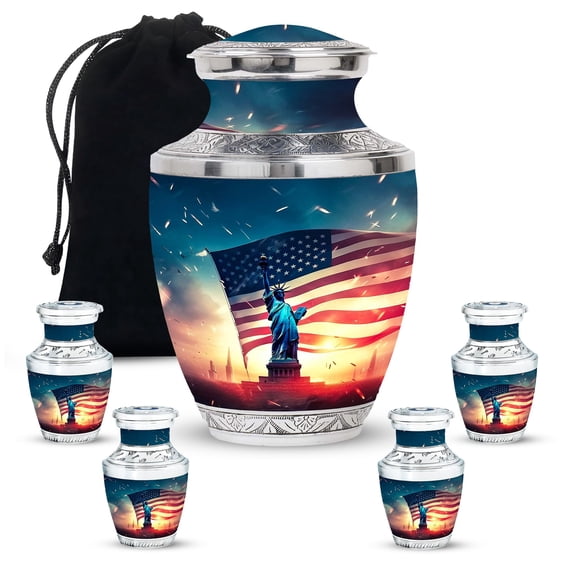 Statue Of Liberty Unique Tiny Urn For Ashes Adult Male - Large Urn For Ashes Women - Handmade Decorative Unique Gifts For Women Combo 10Inch 200Lbs And 3Inch 4 Keepsake Urn