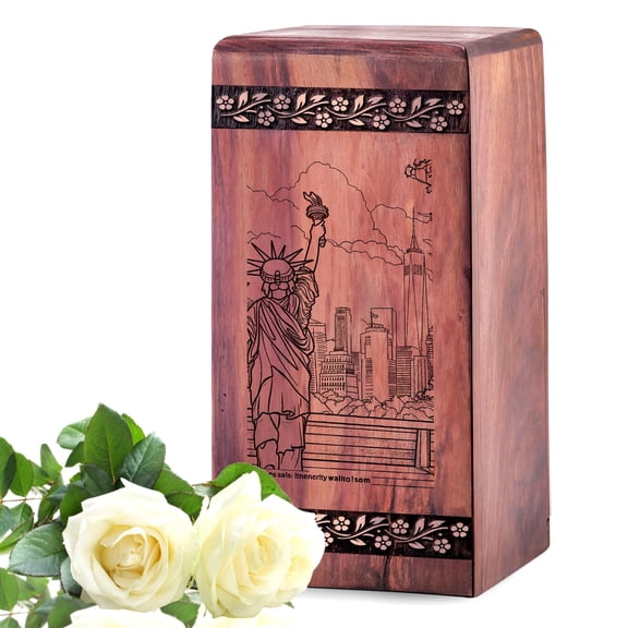 Statue of Liberty Urn For Human Ashes Adult Male - Statue of Liberty Wooden Funeral Urns For Ashes Man - Funeral Urns For Sister - Memorial Tribute Keepsake - 10Inch, Large Size - Single 1Pcs