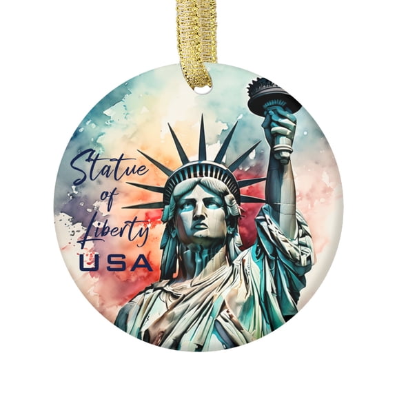 Statue of Liberty Watercolor NY New York Ellis Island USA Travel Memory Souvenir Landmark Vacation Keepsake Ceramic Christmas Ornament Xmas Holiday Tree Gift