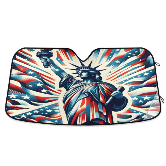 Statue Liberty with America Flat Car Windshield Sun Shade Foldable Car Front Window Visor Heat and UV Protection 53x23.5