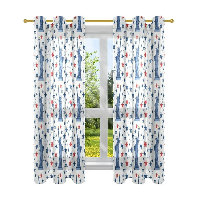 Statue Liberty with Stars Sheer Curtains Grommet Drapes Light Filtering for Bedroom Living Room 2 Panels 52" x 63"