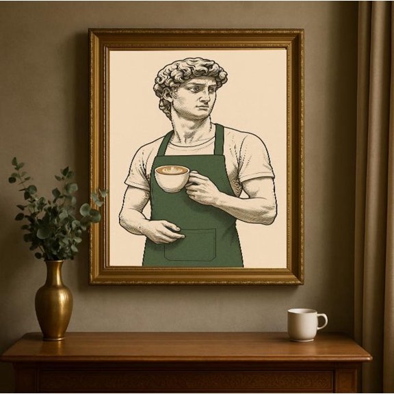 Statue Of David Altered Art Vintage Coffee Shop Café Decor Wall Art Print
