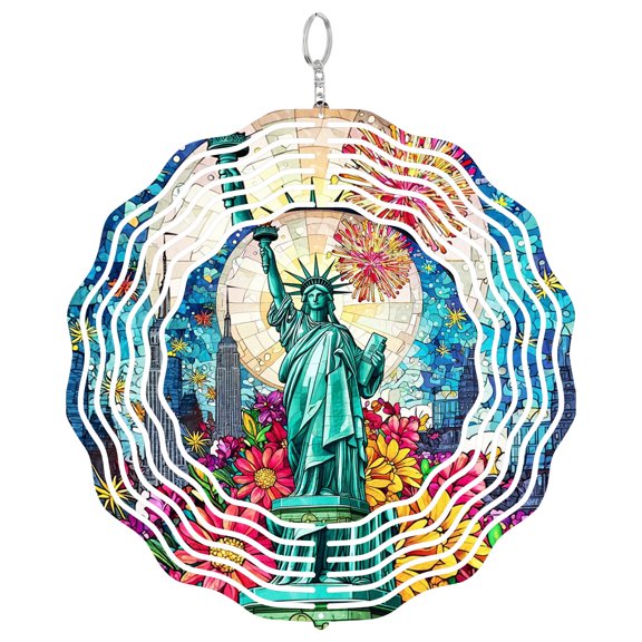 Statue Of Liberty 3D Wind Spinner Kinetic Stainless Steel Patriotic Decor