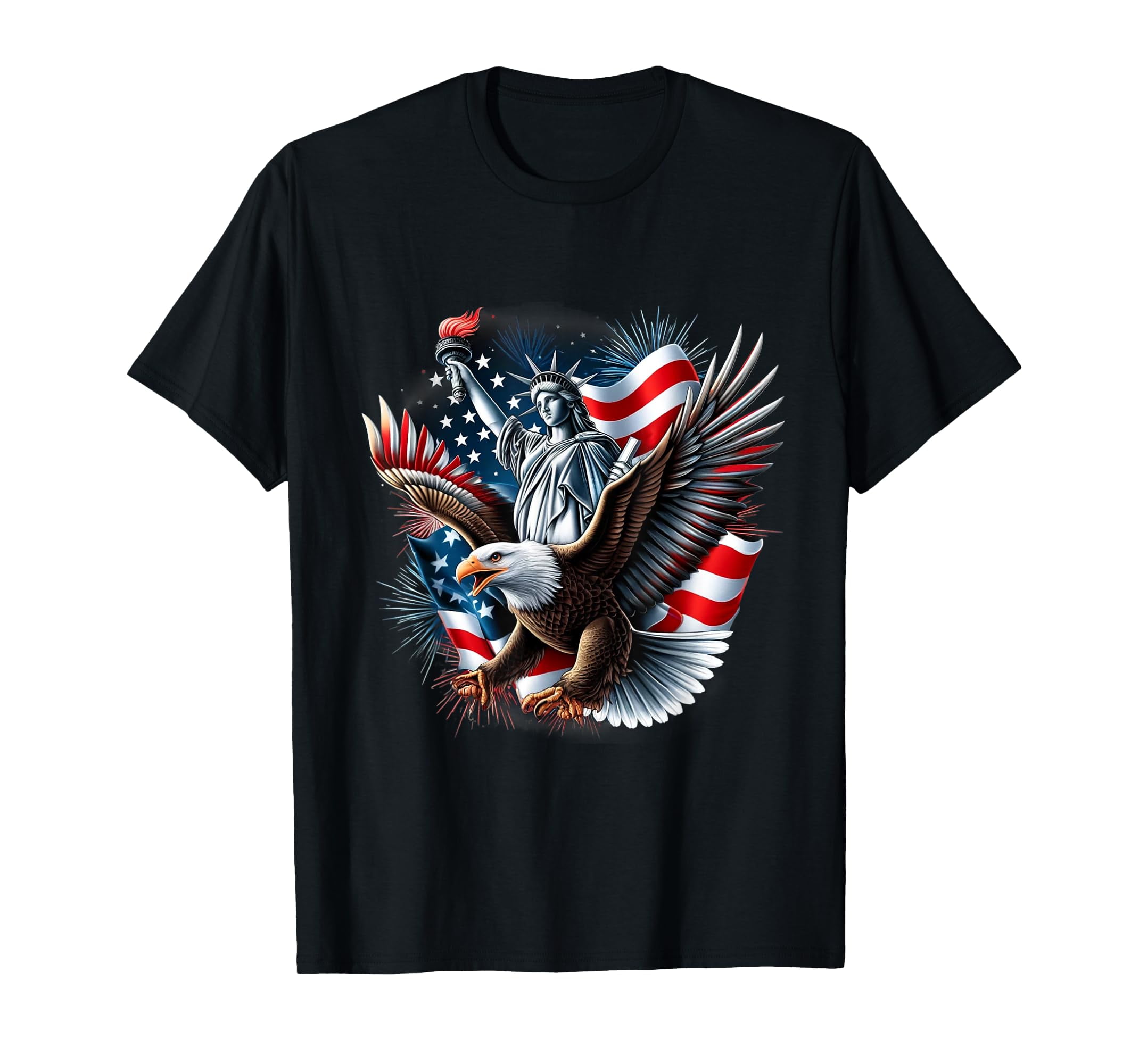 Statue Of Liberty Bald Eagle 4th Of July Eagle Boys USA Flag T-Shirt