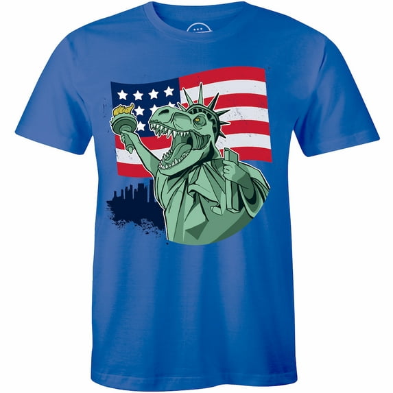 Statue Of Liberty Dinosaur Patriotic American Flag Short Sleeve Crew Neck Men's T-Shirt