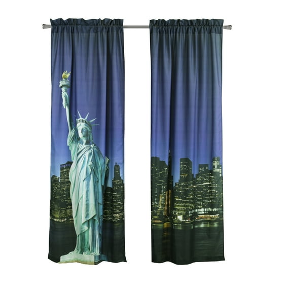 Statue Of Liberty Light-Filtering Digital Panoramic Print Curtain Pair 74" x 84" in Multi