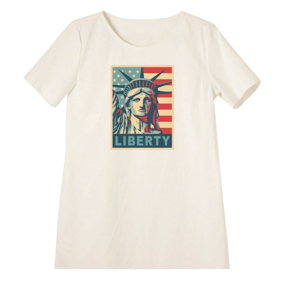 Statue Of Liberty On Usa Flag Printed Linen Mini Shift Dress WDS_06 12