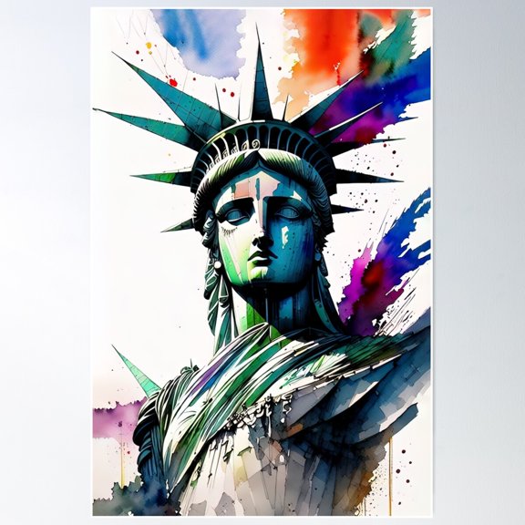 Statue Of Liberty Portrait In Watercolor Poster Wall Art, Modern Wall Decor For Living Room Bedroom, 12x18 UNFRAMED