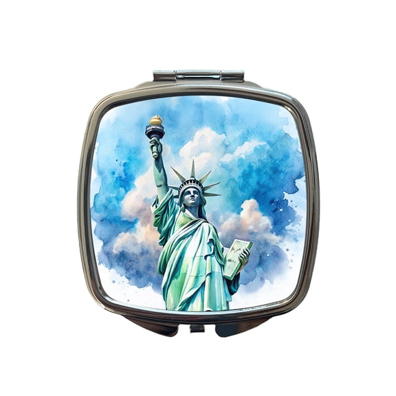 Statue Of Liberty Travel New York Watercolor Travel Makeup Handbag Purse Small Pocket Compact Mirror