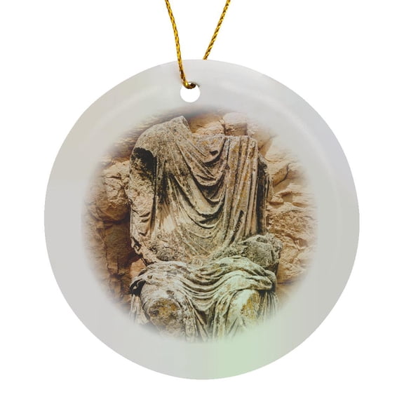 3drose, Statue of Marcus Aurelius, Dougga Archaeological Site, Tunisia, Africa, Circle Porcelain Ornament