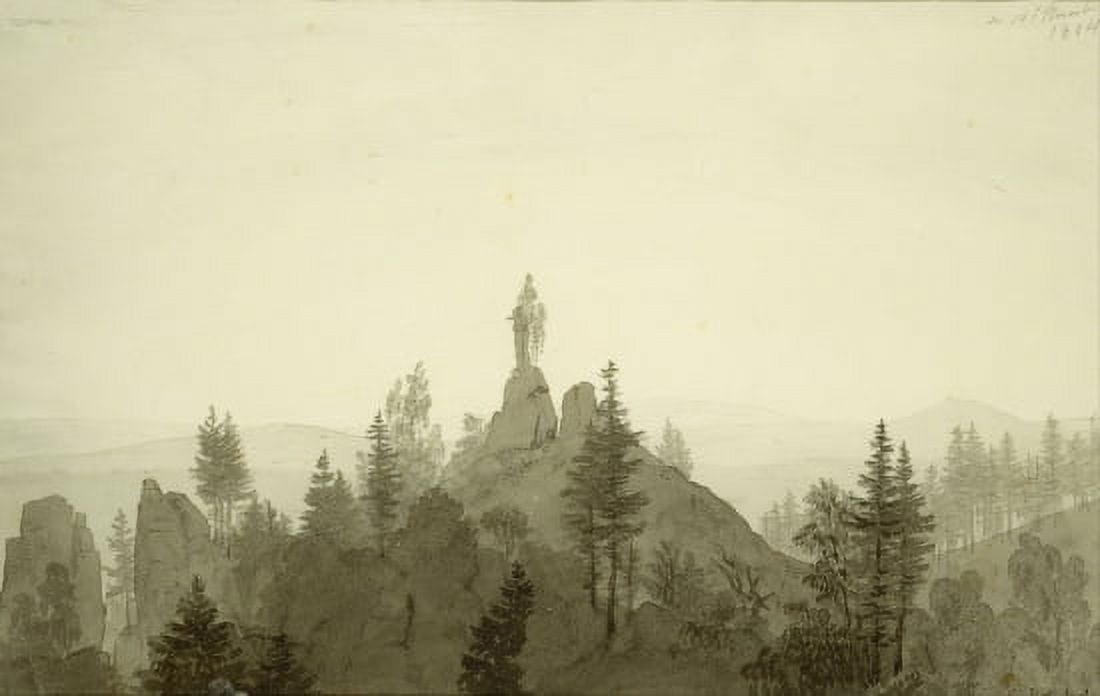 Statue Of The Madonna In The Mountains Canvas Art - Caspar David Friedrich (36 x 54)