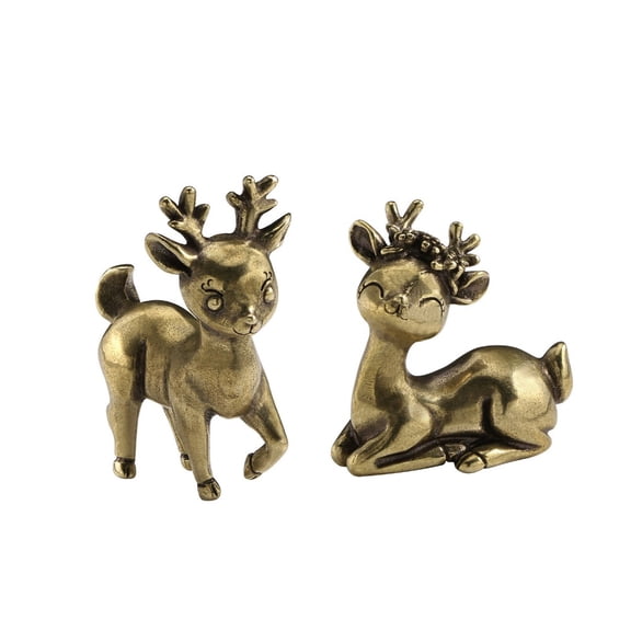 Statue Office Animal Figurines Gift 2pcs Brass Deer FigurineTable Decoration