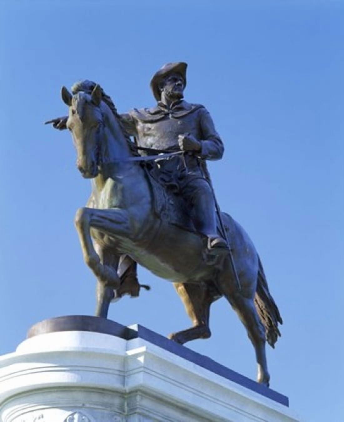 Statue of Sam Houston pointing towards San Jacinto battlefield against blue sky Hermann Park Houston Texas USA Canvas Art - Panoramic Images (28 x 22)