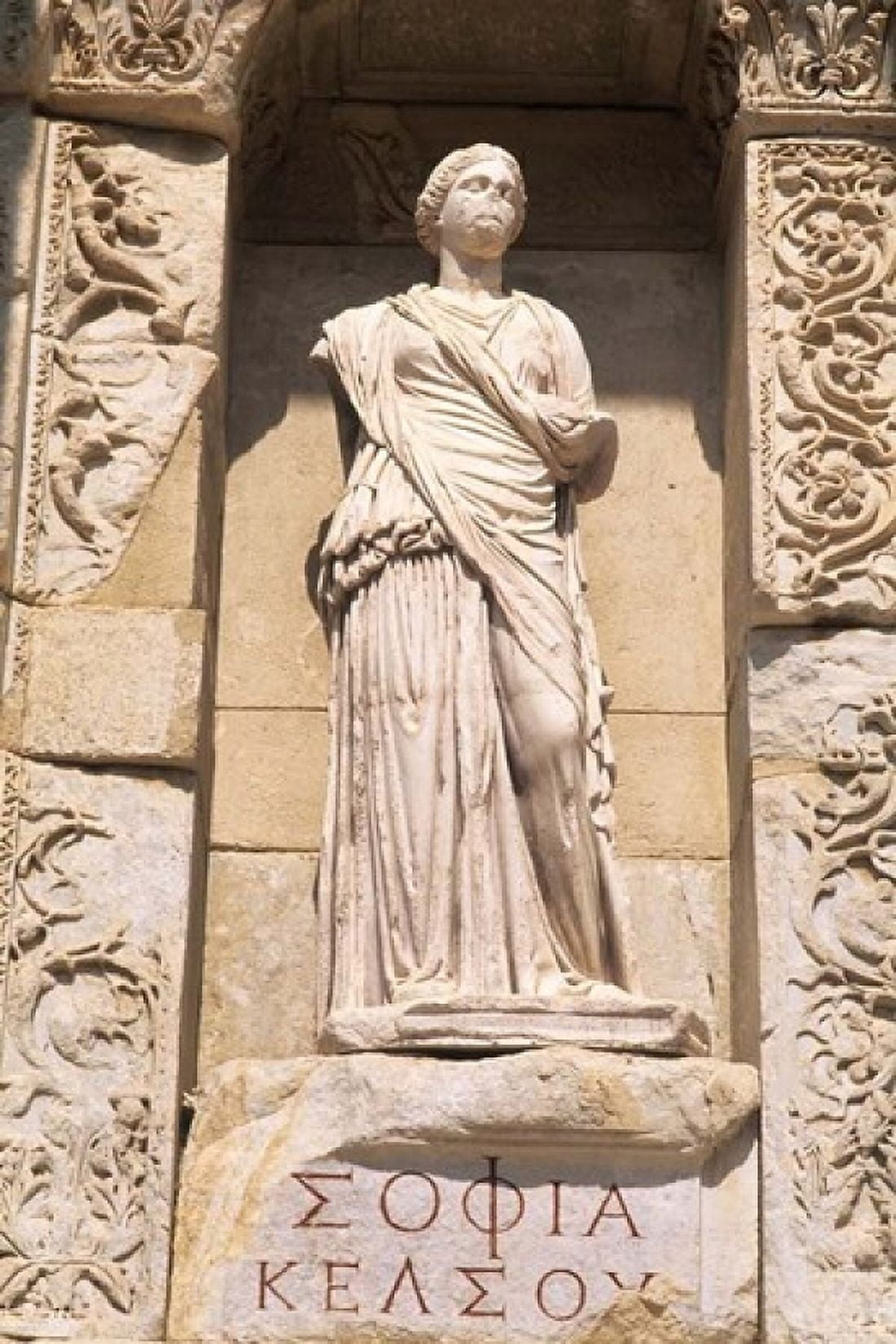 Statue in Historical Wall at Ruins of Ephesus Turkey Canvas Art - Bill Bachmann DanitaDelimont (24 x 36)