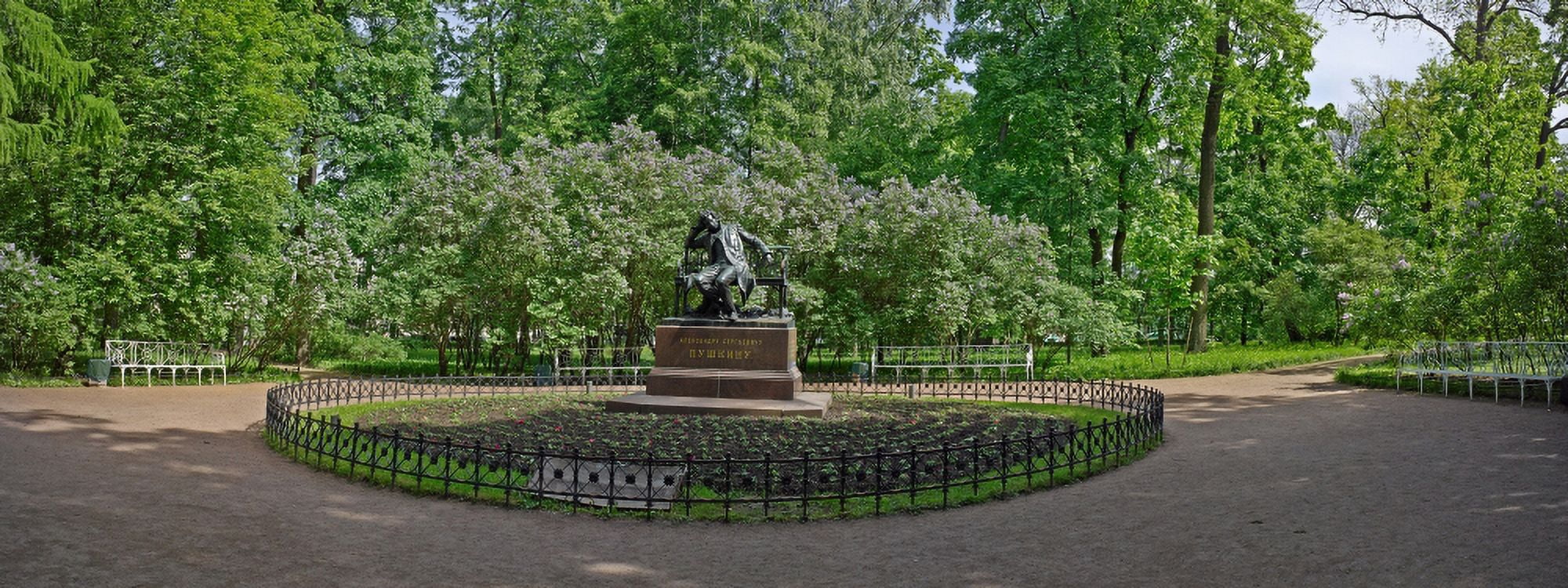 Statue of Alexander Pushkin in a garden Lyceum Garden St Petersburg Russia Canvas Art - Panoramic Images (36 x 12)