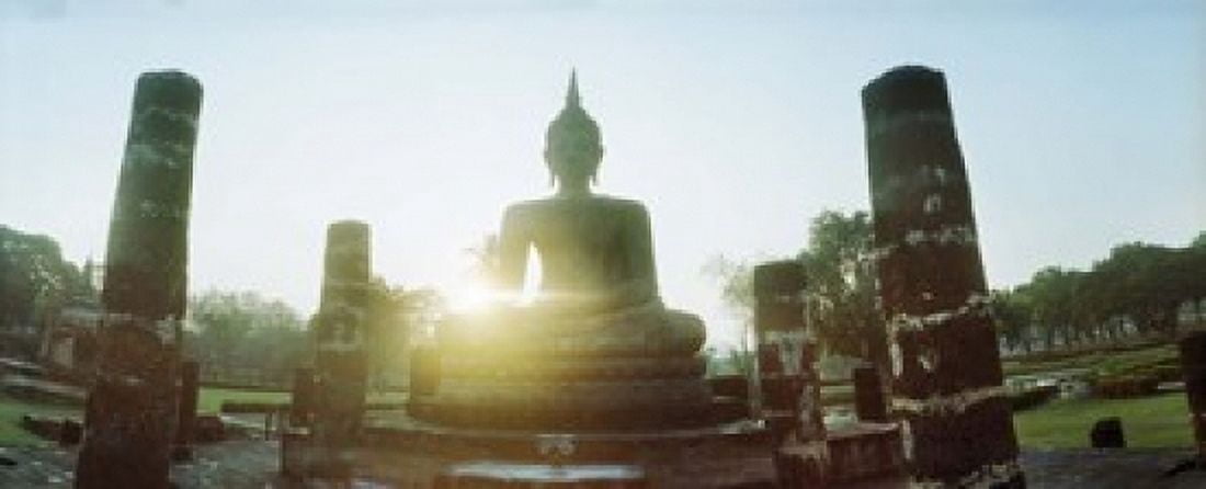 Statue of Buddha at sunset Sukhothai Historical Park Sukhothai Thailand Canvas Art - Panoramic Images (15 x 6)