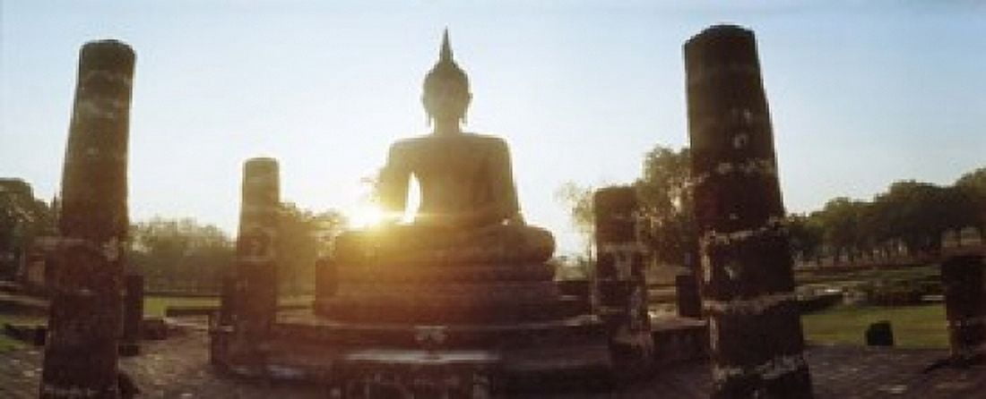 Statue of Buddha at sunset Sukhothai Historical Park Sukhothai Thailand Canvas Art - Panoramic Images (30 x 12)