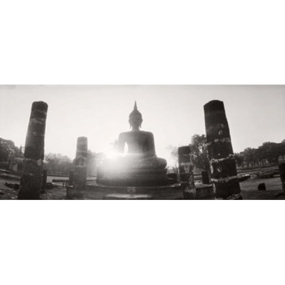 Statue of Buddha at sunset, Sukhothai Historical Park, Sukhothai, Thailand Poster Print (15 x 6)