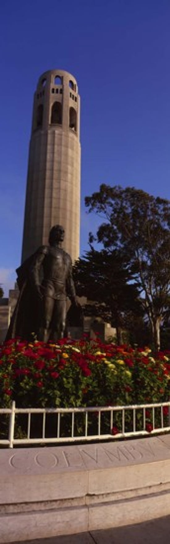 Statue of Christopher Columbus in front of a tower Coit Tower Telegraph Hill San Francisco California USA Canvas Art - Panoramic Images (18 x 6)