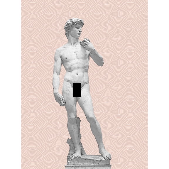 Statue of David by Michelangelo Classic with Abstract Art Pink Greek Swirl Meander Extra Large XL Wall Art Poster Print