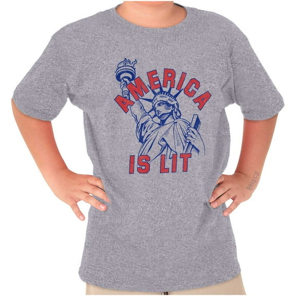 Statue of Liberty America is Lit Joke Crewneck T Shirts Boy Girl Teen Brisco Brands M