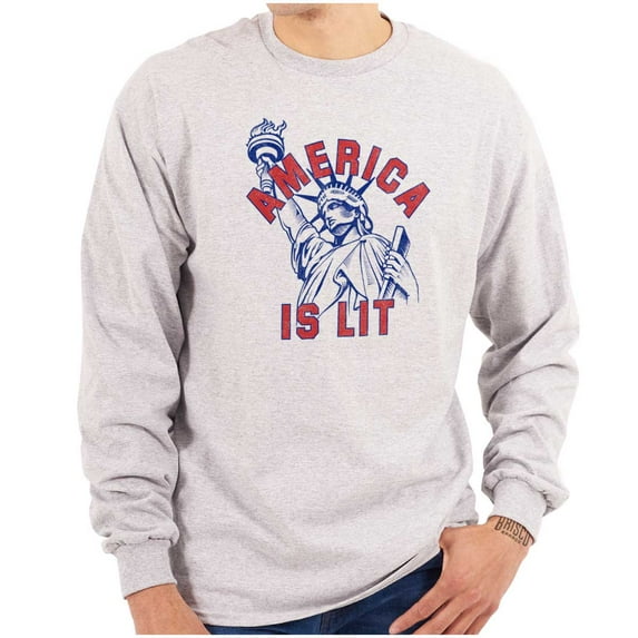 Statue of Liberty America is Lit Joke Long Sleeve TShirt Men Women Brisco Brands S
