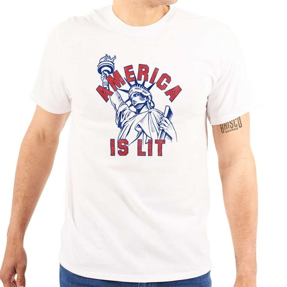 Statue of Liberty America is Lit Joke Plus Size Crewneck Graphic Tee Shirt Brisco Brands 2X